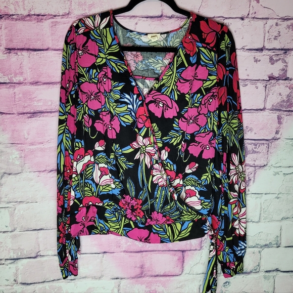 Anthropologie Tops - TINY FLORAL WRAP FRONT LONG SLEEVE BOHO TIE WAIST TOP LARGE